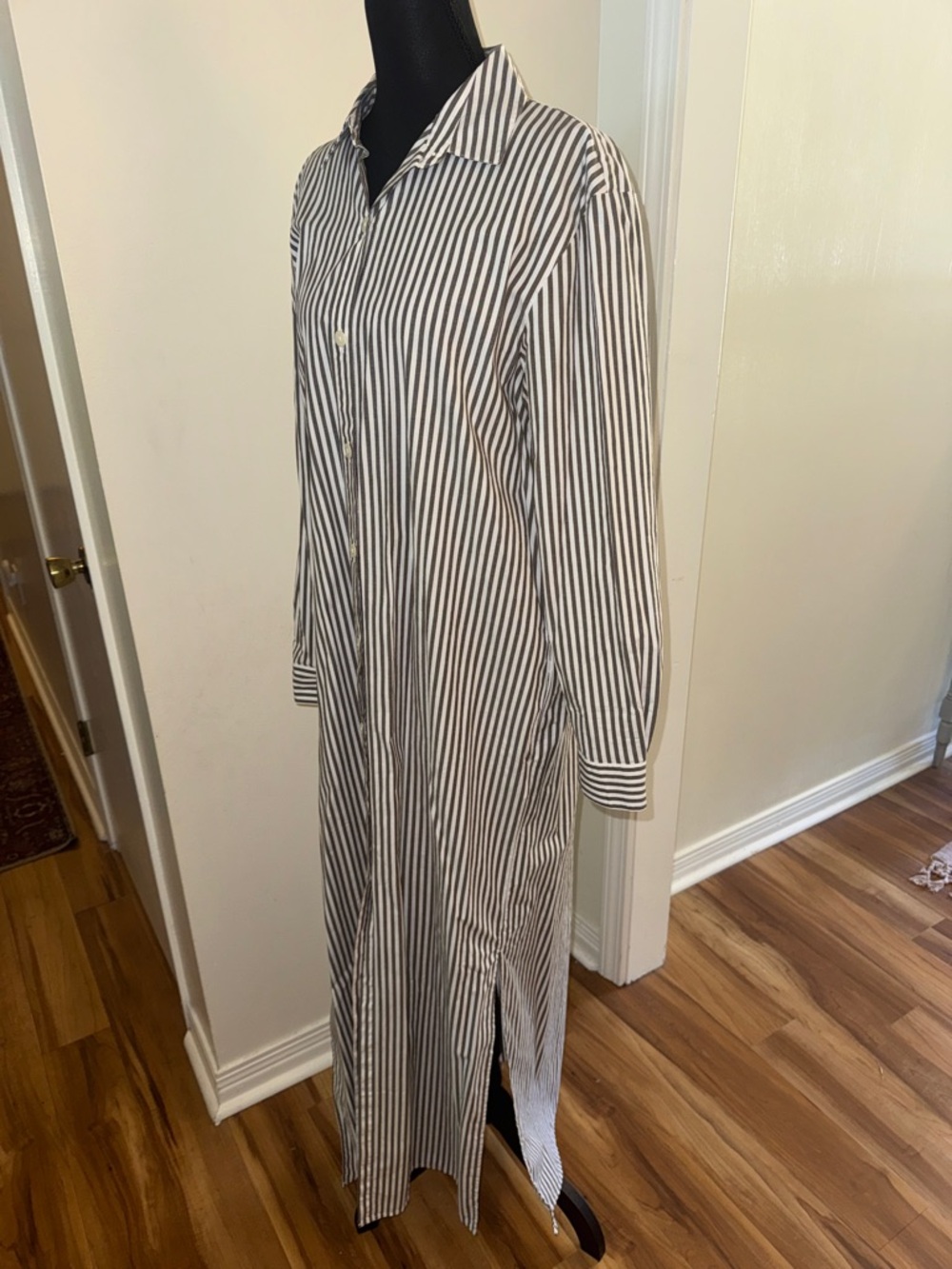 LOFT Striped Button-Up Dress in Gray & White - Picture 5 of 8
